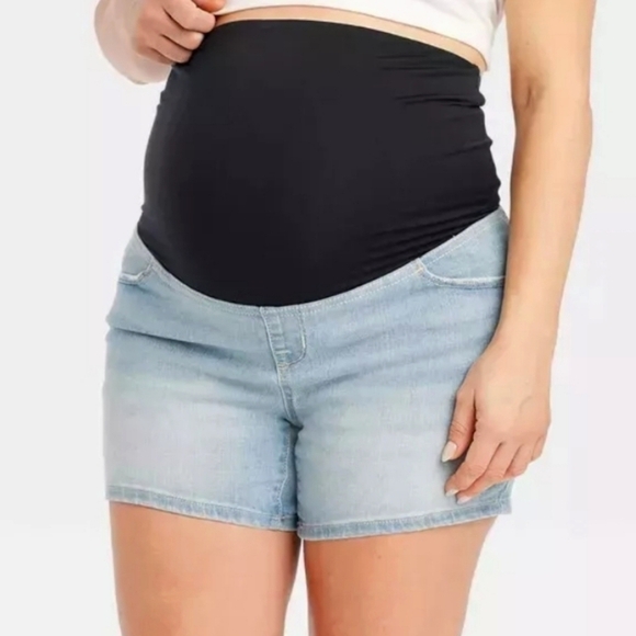 Isabel Maternity Crossover Panel Pregnancy Denim Shorts Size 6/28 NWT - Picture 7 of 7